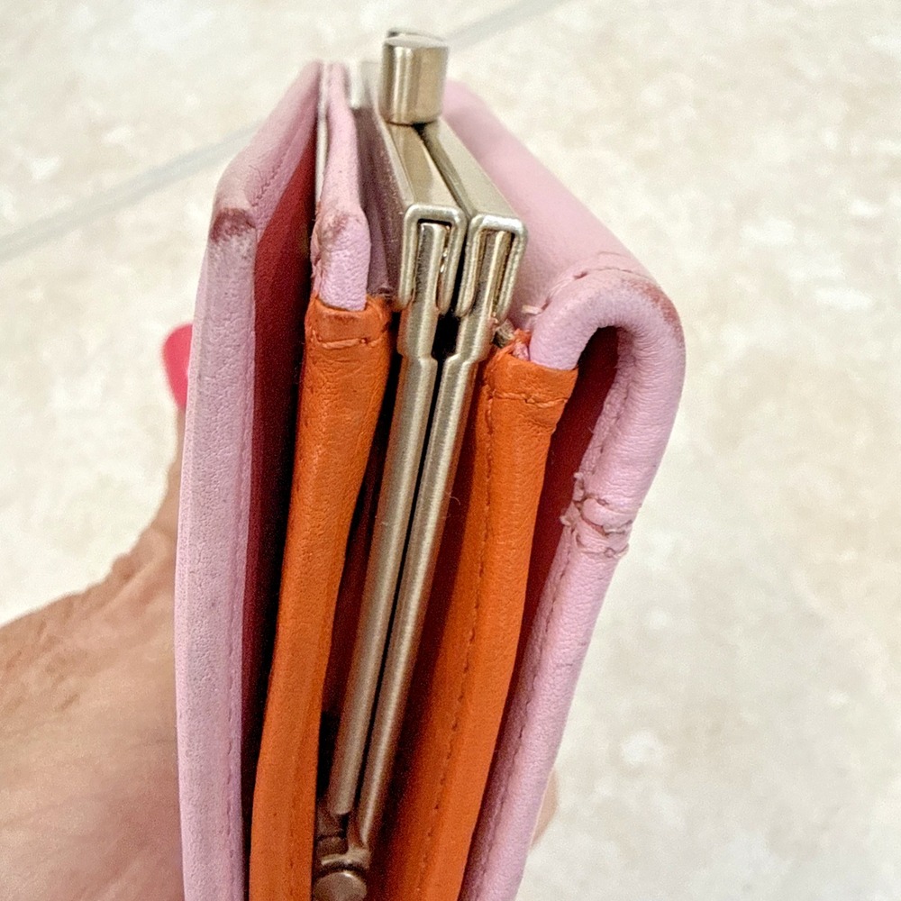 ONE ODD BIRD Pink Leather Kiss Lock Wallet Purse 4x3.5x1 Logo - Picture 7 of 11